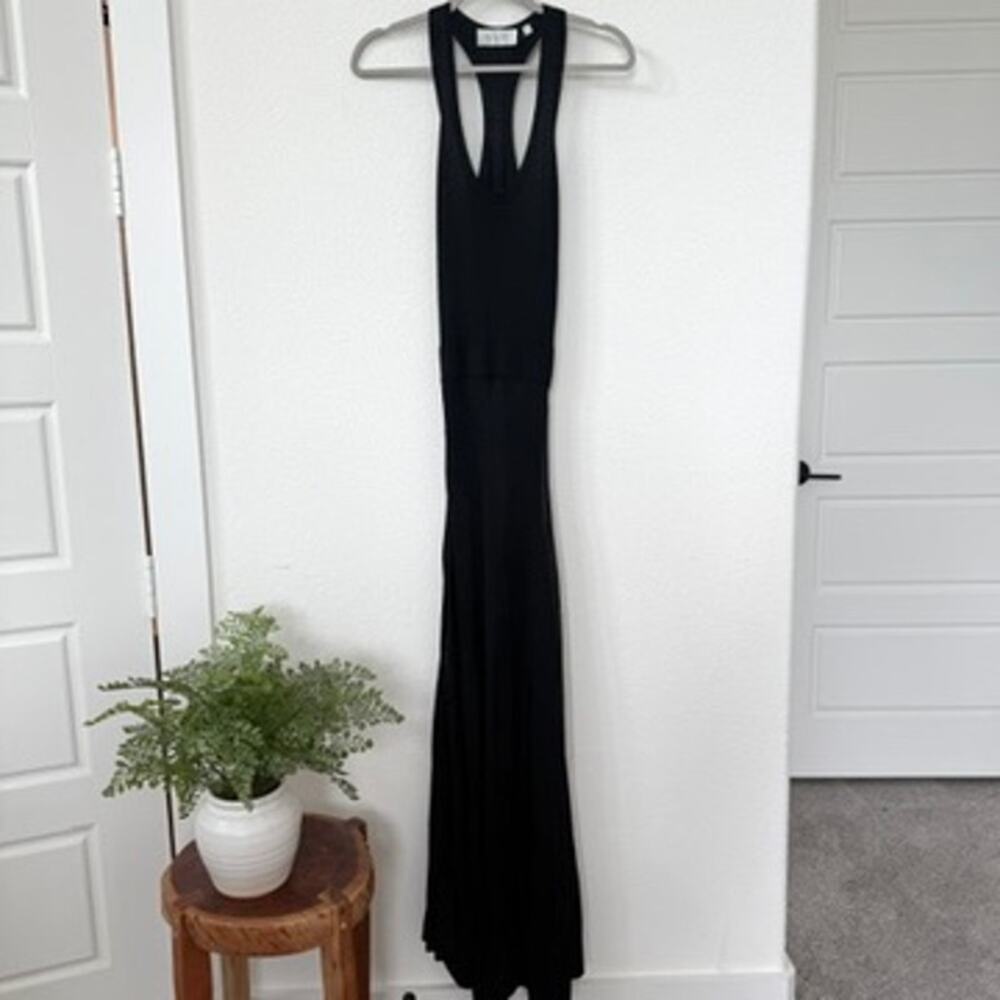 A.L.C. Racerback Knit Maxi Dress Black XS Sheer Back Flared Hem Minimalist